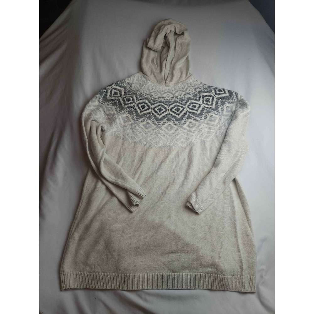 J. Jill Womens Beige Fair Isle Hooded Sweater Dress Large Gray Geometric Knit